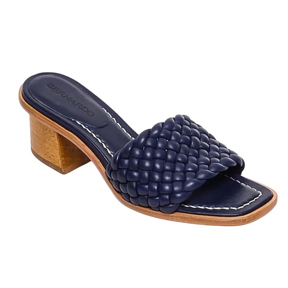 Bernardo Bethesda Shoes - Bernardo Bethesda Woven Leather Slide Heels Navy Block Heel Sandals 8.5M